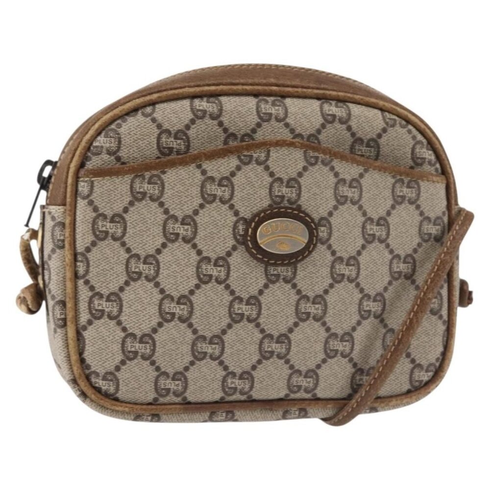 Authentic GUCCI GG Plus Supreme Shoulder Bag PVC Leather Beige Gold